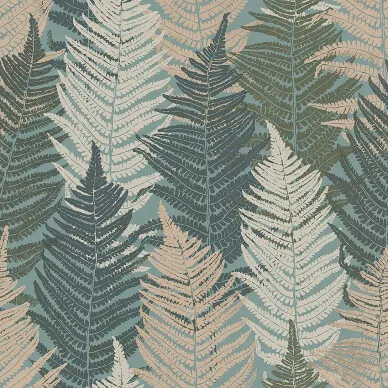 Borås Fern Forest blad tapeter i olika nyanser av grönt och beige. image