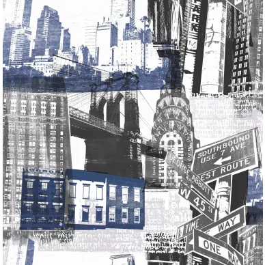 Fresco New York mustavalkoinen sininen valokuvatapetti Sandudd kuva
