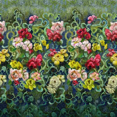 Tapestry Flower vihrea kukkatapetti Designers Guildilta PDG1153 01 kuva